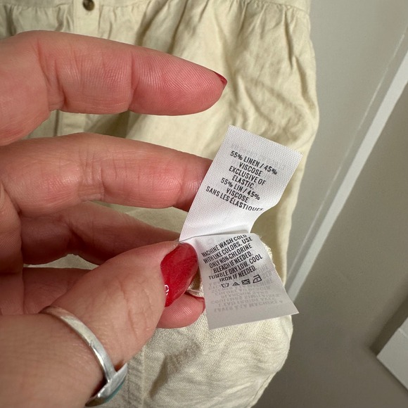 Aerie Women's Linen Blend Button Front Smocked Back Tie Strap Mini Dress Cream L - Picture 3 of 7